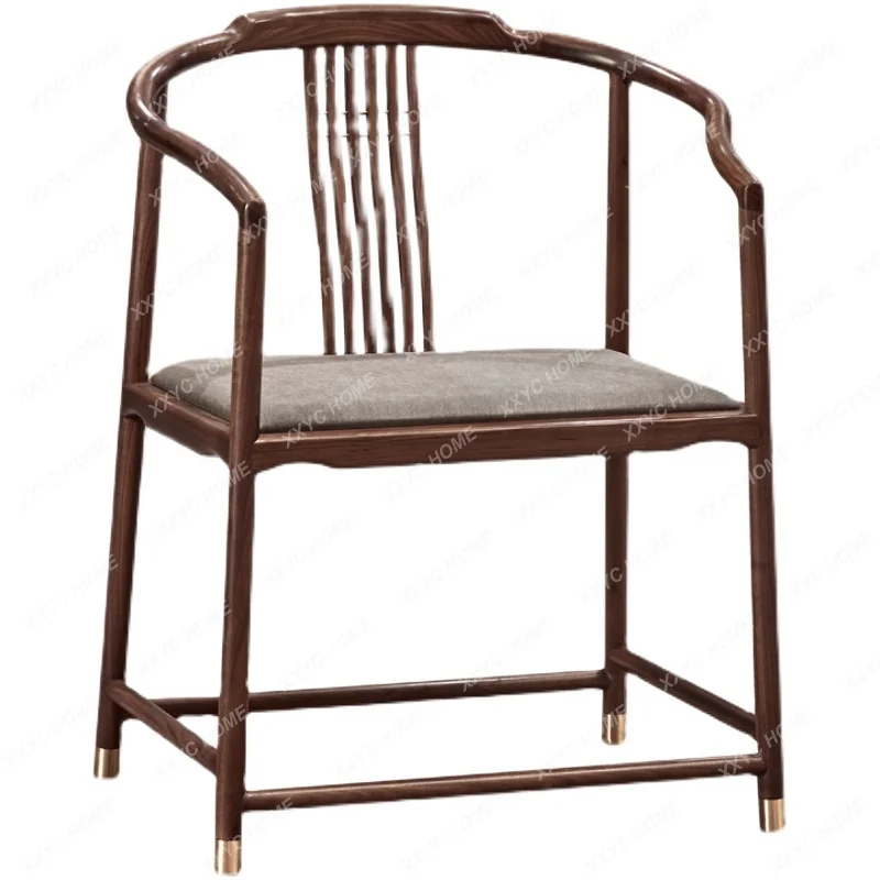 

Новое кресло в китайском стиле с круглой спинкой, комплект из трех предметов, одинарный обеденный стул из черного ореха дзен, спинка из массива дерева