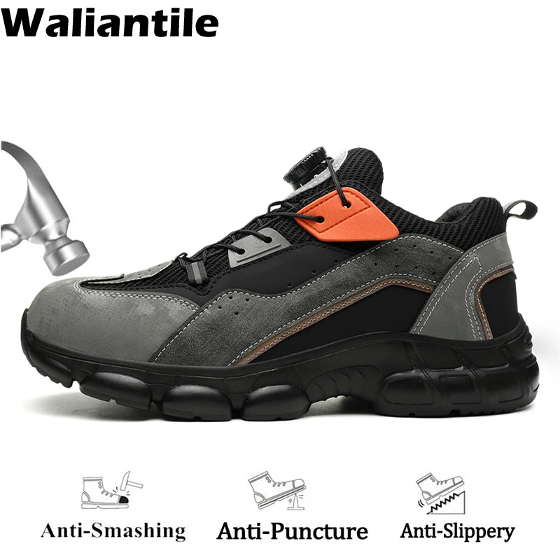 

Waliantile Breathable Men Safety Shoes For Puncture Proof Anti-smashing Industrial Work Boots Non-slip Steel Toe Safety Shoes