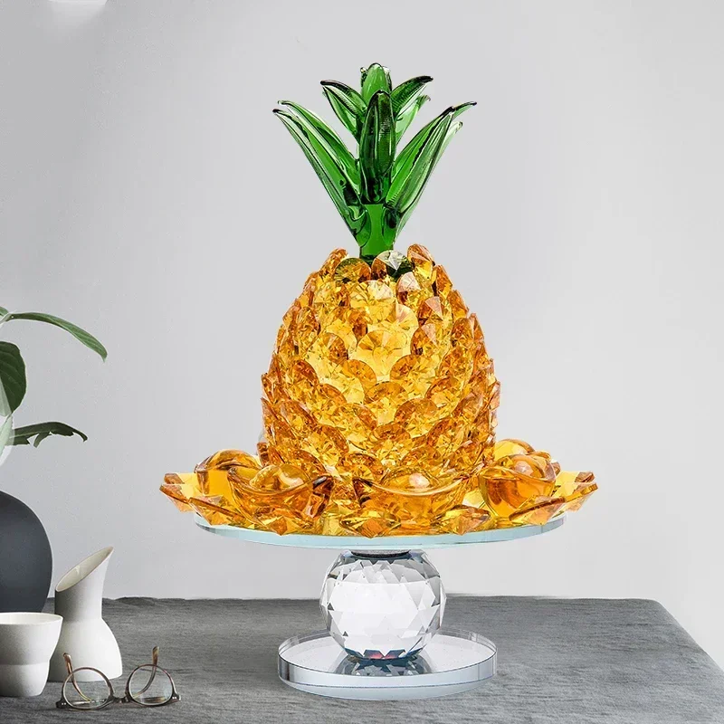 

Creative Modern Crystal Pineapple Fruit Plate Ornament Wine TV Cabinet Decoration Simulation Pineapple Crafts Offering Plate