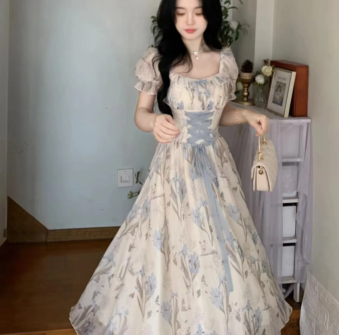 Women Long Dress 2024 New Flounced Chiffon Short Sleeve Floral Print Square Collar High Waist Dresses
Women Long Dress 2024 New Flounced Chiffon Short Sleeve Floral Print Square Collar High Waist Dresses