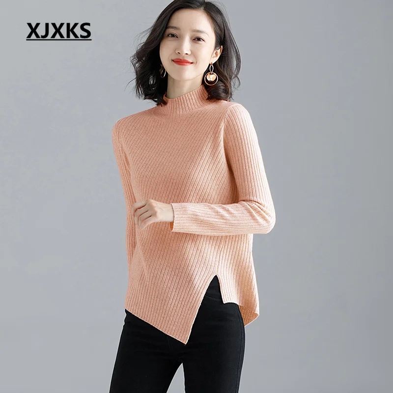 XJXKS 100% Pure Wool Knitted Pullover Women's Turtleneck Sweater 2022 Autumn And Winter Latest Sueters De Mujer Jumper
XJXKS 100% Pure Wool Knitted Pullover Women's Turtleneck Sweater 2022 Autumn And Winter Latest Sueters De Mujer Jumper