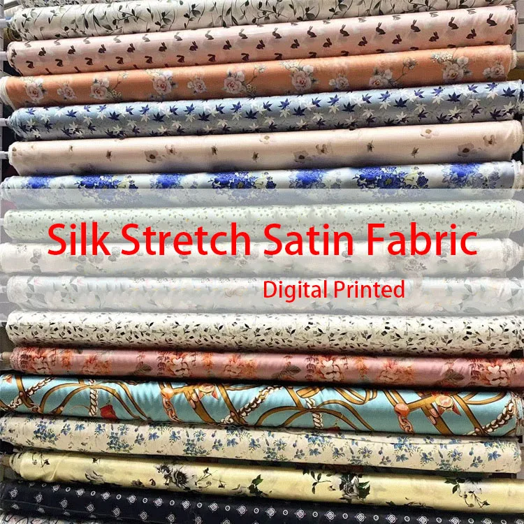

Silk Stretch Satin Fabric By The Yard,Skin Friendly Soft, 140cm Width 19Momme Printed Fabric for Dress Diy Sewing Free Shipping