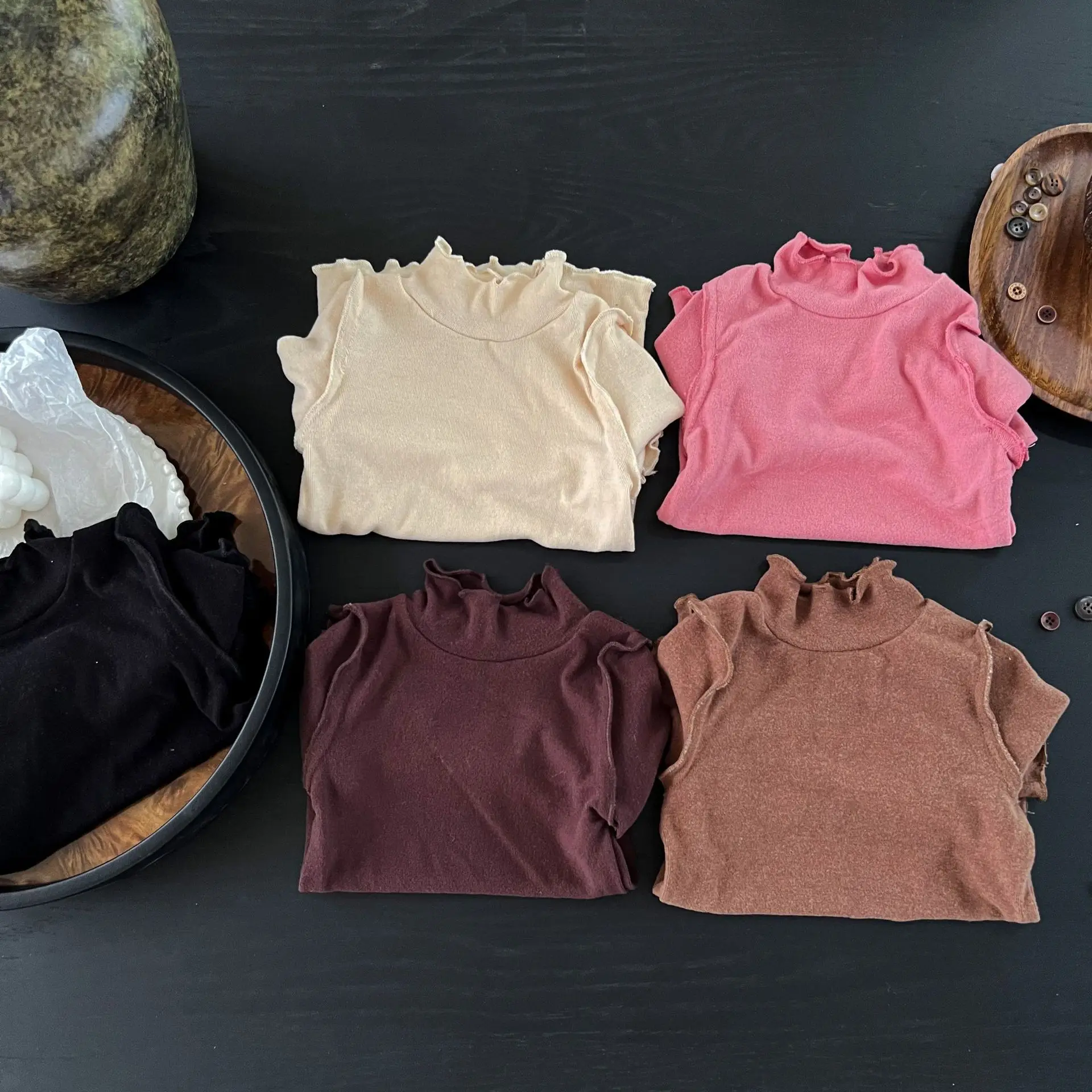 

Детская футболка с длинным рукавом, Осень-зима, корейский стиль, новинка, водолазка для девочек, рубашка, Детские хлопковые футболки, детские топы с оборками