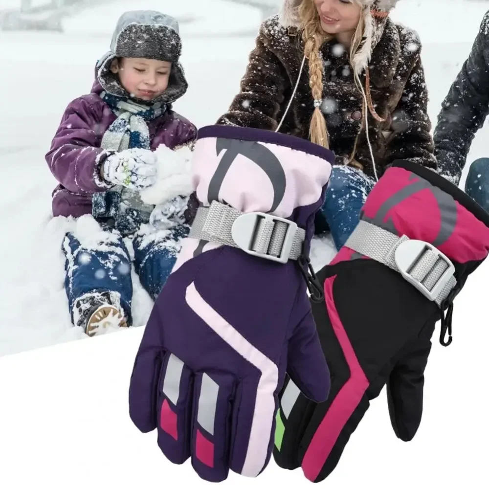 

Детские лыжные перчатки, флисовые теплые лыжные перчатки с закрытыми пальцами, зимние водонепроницаемые детские перчатки для сноуборда, лыжного спорта и верховой езды