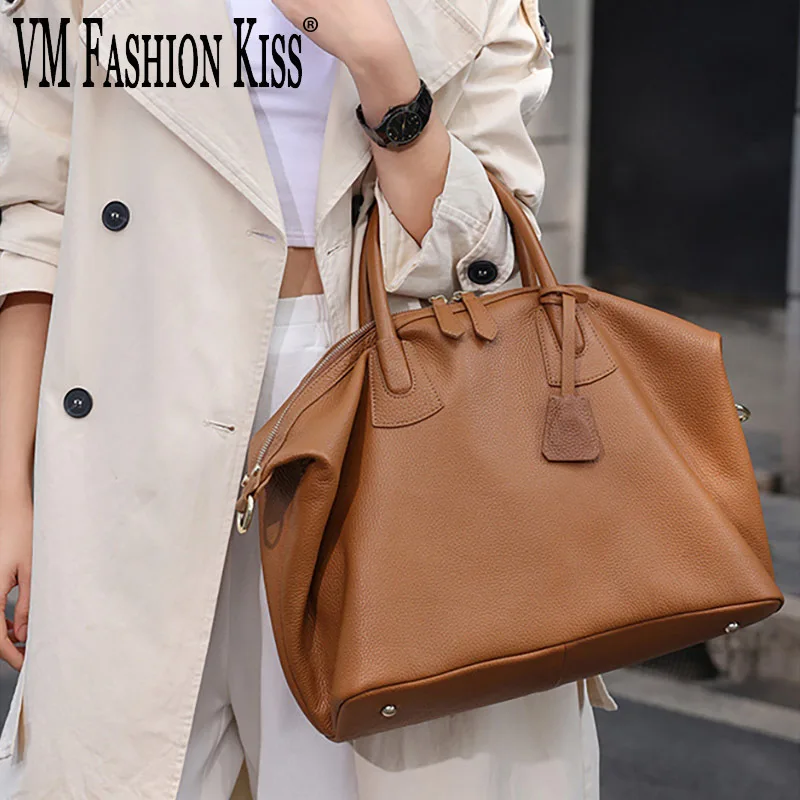 

VM FASHION KISS Cowhide Classic Women Handbag Large Capacity Genuine Leather Women's Shoulder Crossbody Tote Bag Designer Luxury