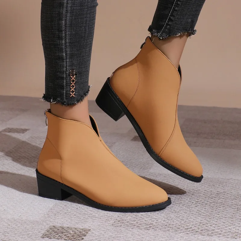 

Женская обувь 2023, высококачественные женские ботинки на молнии, модные однотонные привлекательные офисные и деловые ботильоны с острым носком, женская обувь