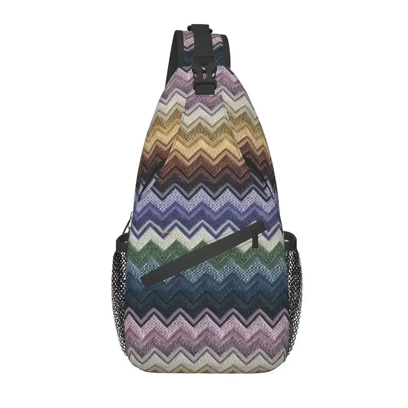 

Casual Vintage Chevron Zig Zag Zigzag Sling Bag for Cycling Camping Colorful Geometric Crossbody Chest Backpack Shoulder Daypack