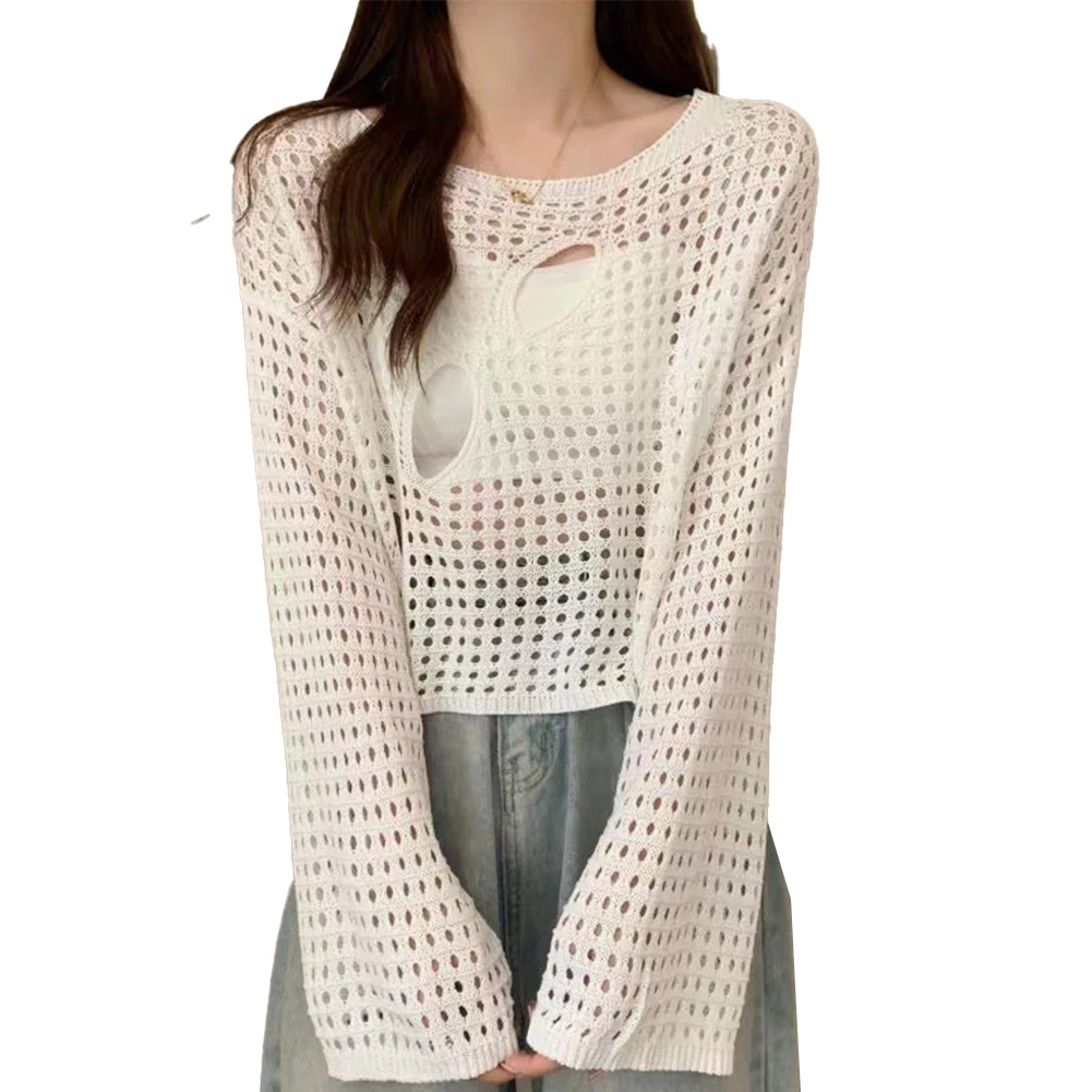 Womens Summer Sexy Cover-Up Hollowed Out Cutout Sweater Loose Long Sleeve Top O-nack Loose Spicy Girl Fashion Female Crop Tops
Womens Summer Sexy Cover-Up Hollowed Out Cutout Sweater Loose Long Sleeve Top O-nack Loose Spicy Girl Fashion Female Crop Tops