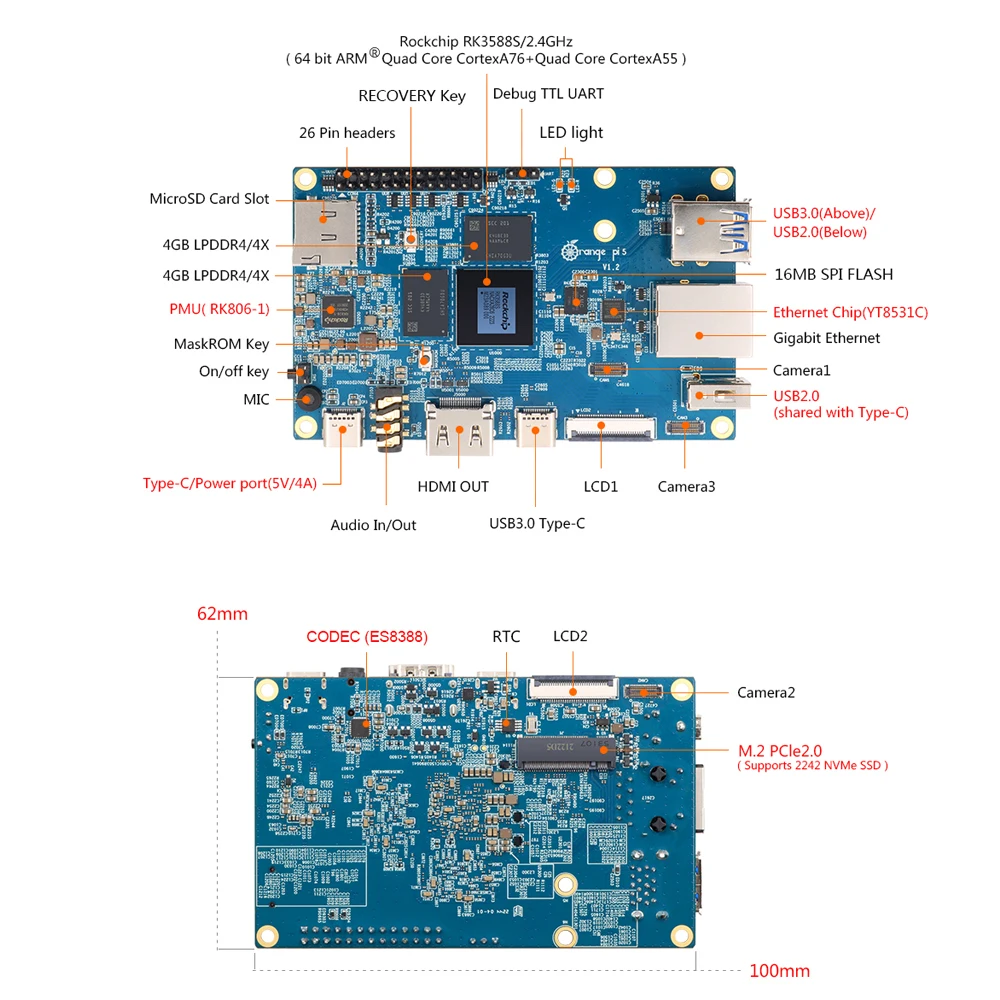 Orange Pi 5 RK3588S 8 Core 64-bit 4G / 8G / 16G RAM LPDDR4/4x Support 8K Video Codec Optional Power Supply Fan Heatsink
Orange Pi 5 RK3588S 8 Core 64-bit 4G / 8G / 16G RAM LPDDR4/4x Support 8K Video Codec Optional Power Supply Fan Heatsink