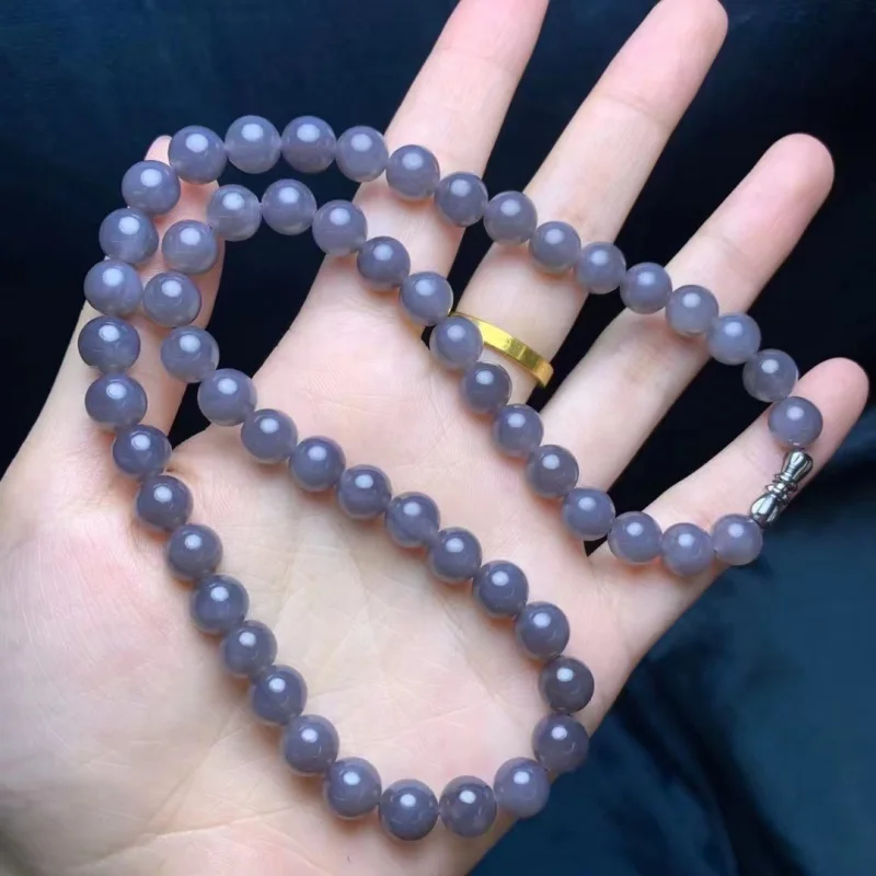 

Natural Qinghai Material Smokey Violet round Beads Mother Chain Size about 8M Hetian Jade Necklace
