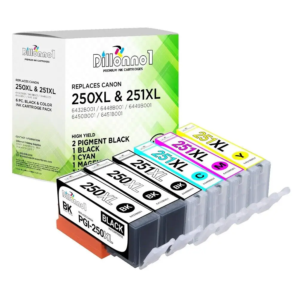 

6pk 2 PGI-250 XL CLI-251 XL Black Cyan Magenta Yellow Ink Canon Pixma iP MG MX