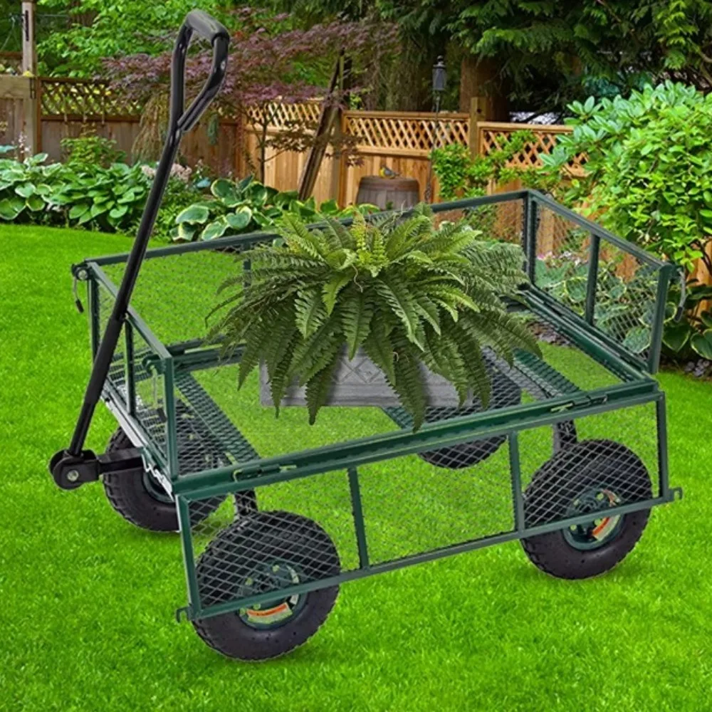 

Garden Carts Steel Outdoor Utility Garden Wagon Cart Green Hand Truck Trolley Trolleys Portable Supplies Home