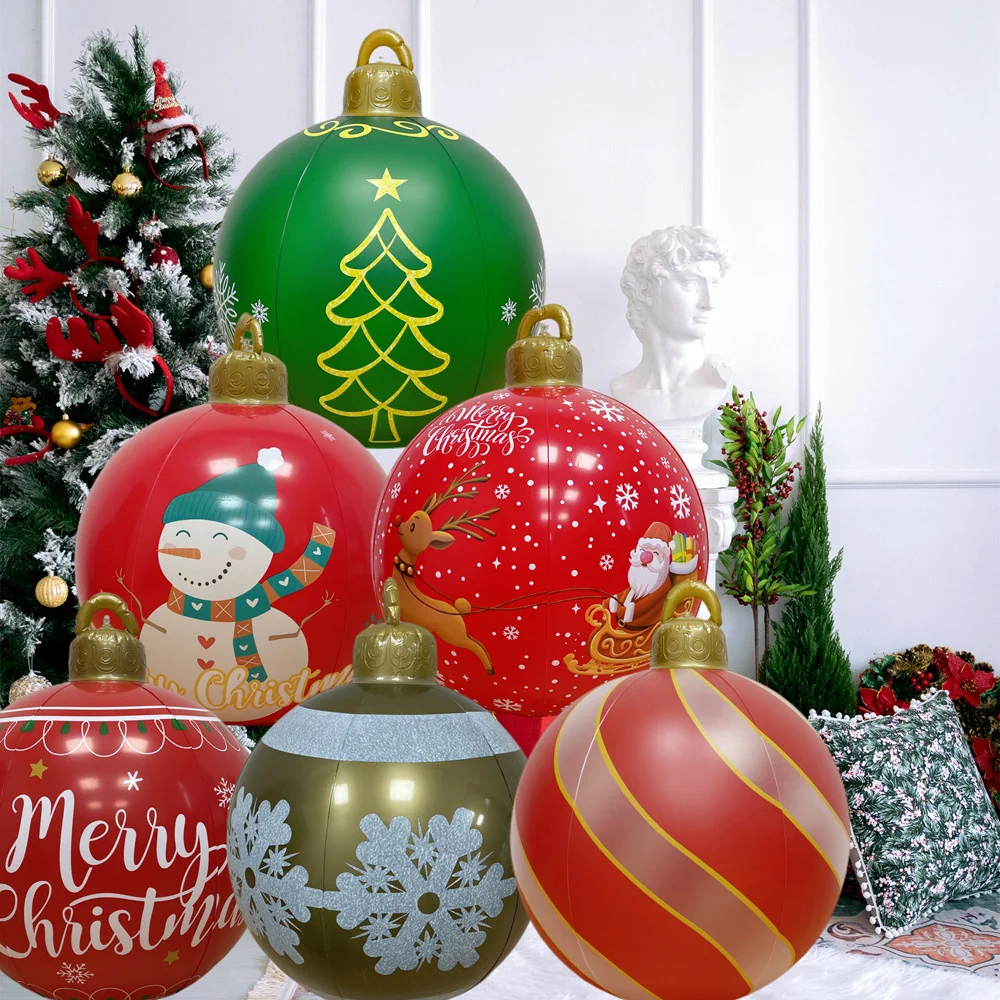 

60cm Outdoor Christmas Inflatable Decorated Ball PVC Giant Luminous LED Light Balls Xmas Tree Decorations Toy Ball With Light