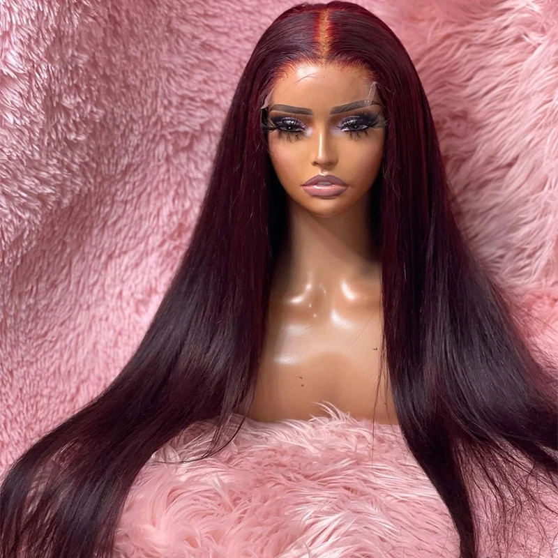 

Soft 26“ Long Straight Wine Burgundy 180Density Lace Front Wig 99j For Black Women Babyhair Preplucked Heat Resistant Glueless