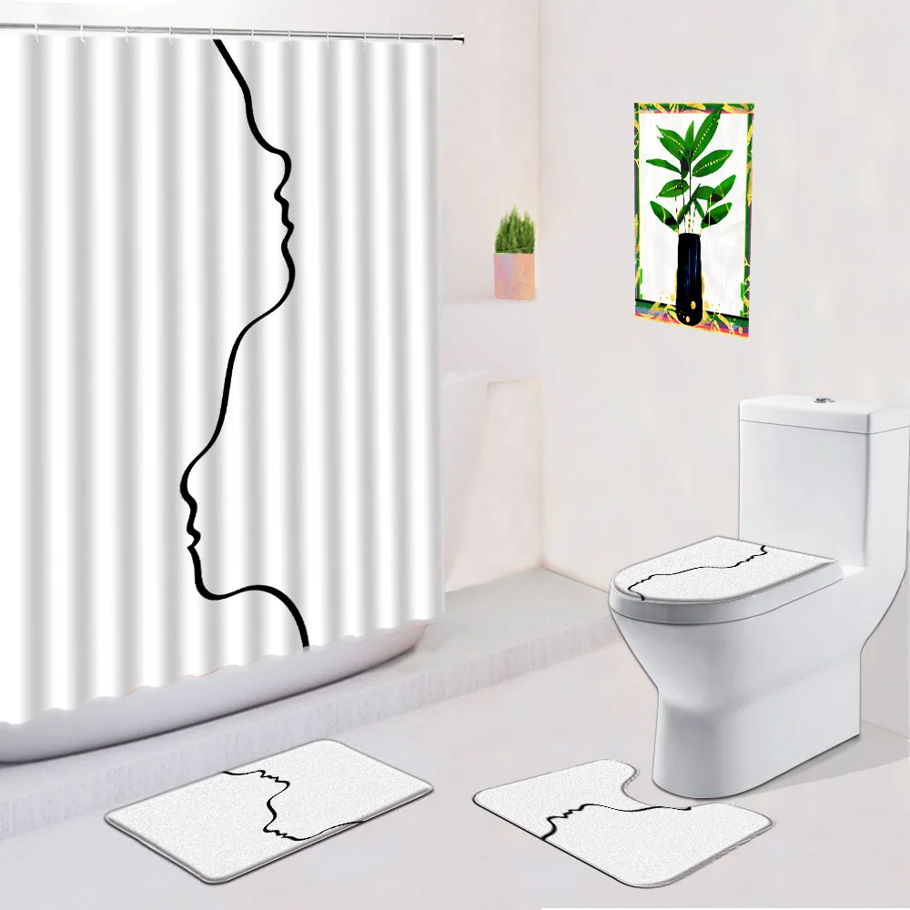 4pc Abstract Face Shower Curtain Bath Mat Set Simple Anti Slip Foot Rug Floor Carpet Tiolet Cover Bathroom Accessory Set
4pc Abstract Face Shower Curtain Bath Mat Set Simple Anti Slip Foot Rug Floor Carpet Tiolet Cover Bathroom Accessory Set