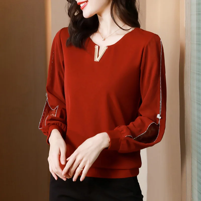 #1647 Black Red Spliced Mesh Long Sleeve T Shirt Women O-neck Hollow Out Sexy Slim Office Woman T-shirts Outerwear Spring Autumn
#1647 Black Red Spliced Mesh Long Sleeve T Shirt Women O-neck Hollow Out Sexy Slim Office Woman T-shirts Outerwear Spring Autumn