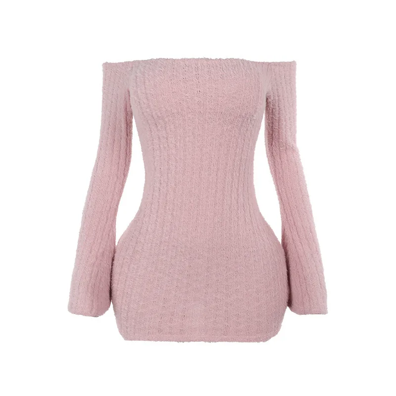 Spicy One-oulder Women's Dress High Waist Bodycon Short Skirt Long Sleeve Polyester Fabric Pure Color Elegant Lady Dresses Spicy One-oulder Women's Dress High Waist Bodycon Short Skirt Long Sleeve Polyester Fabric Pure Color Elegant Lady Dresses