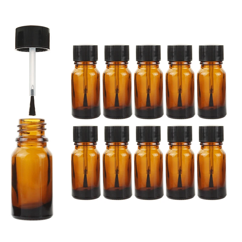 

10/20Pcs 10ml Empty Amber Nail Polish Bottles Glass Nail Varnish Containers with Brush Cosmetic for Nail Art Refillable Bottles