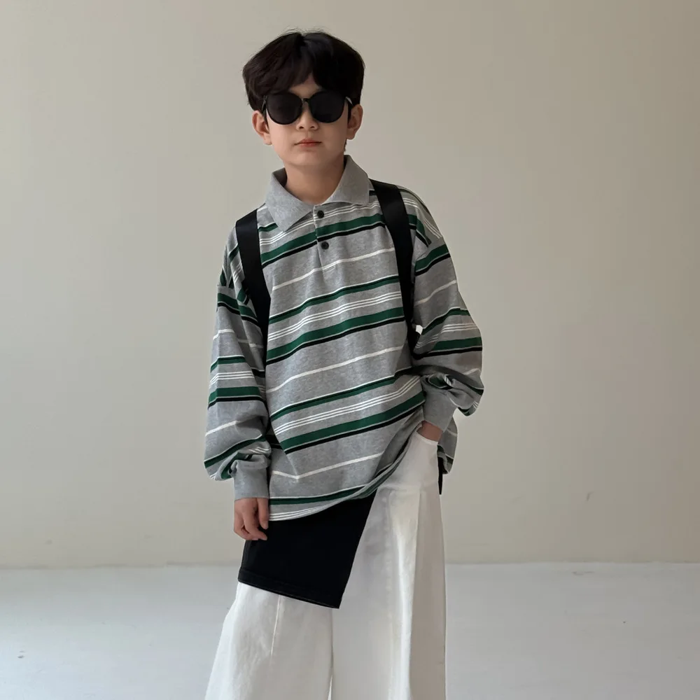 2025 Autumn New Children Long Sleeve T Shirts Cotton Boys Loose Striped Polo Shirts Girls Lapel Casual Bottoming Tops Clothes 22 Sd535a850c2034fe99af4bc658e4c1fbfS