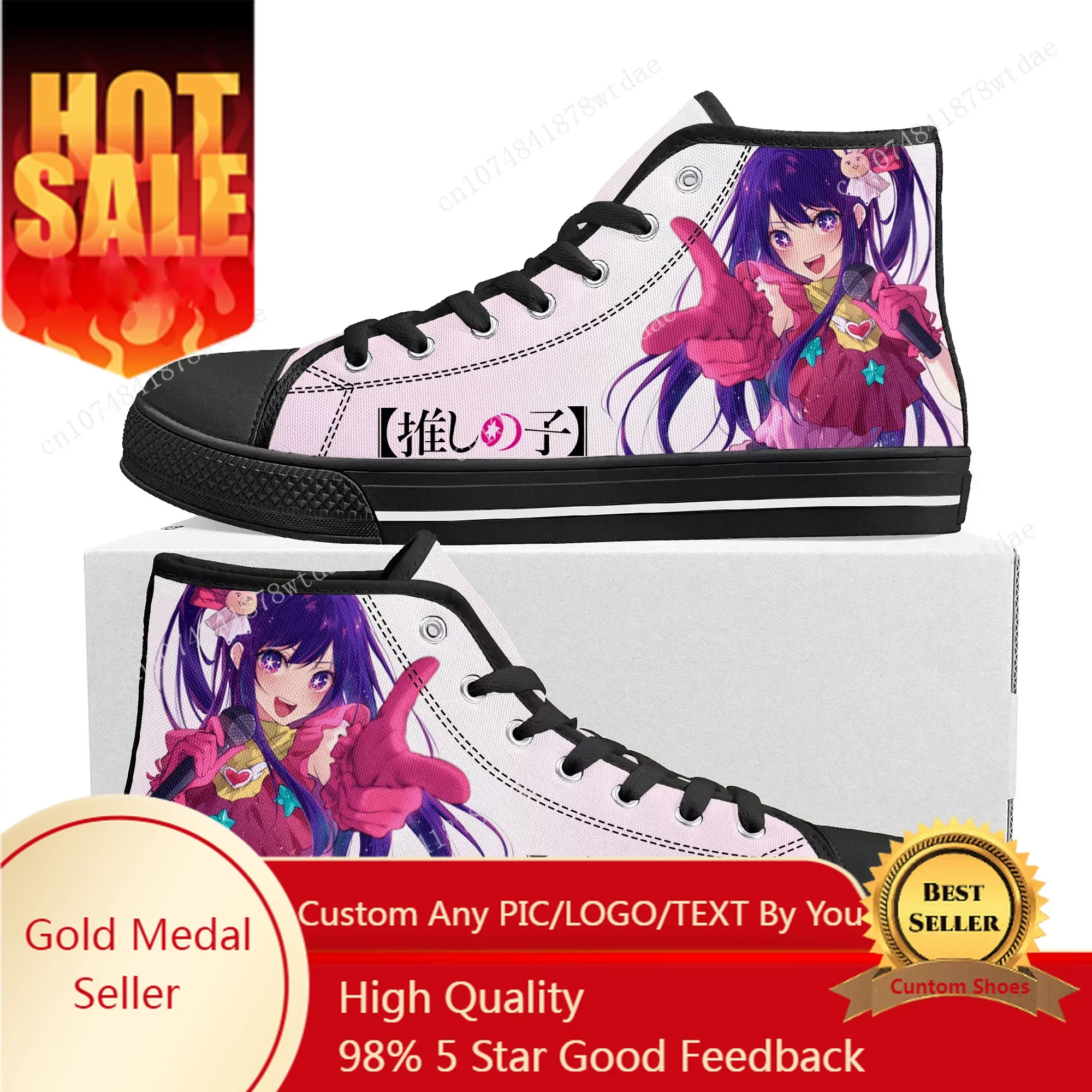 

Oshi No Ko High Top Sneakers Mens Womens Teenager Hoshino Ai High Quality Canvas Sneaker Anime Cartoon Casual Custom Made Shoes
