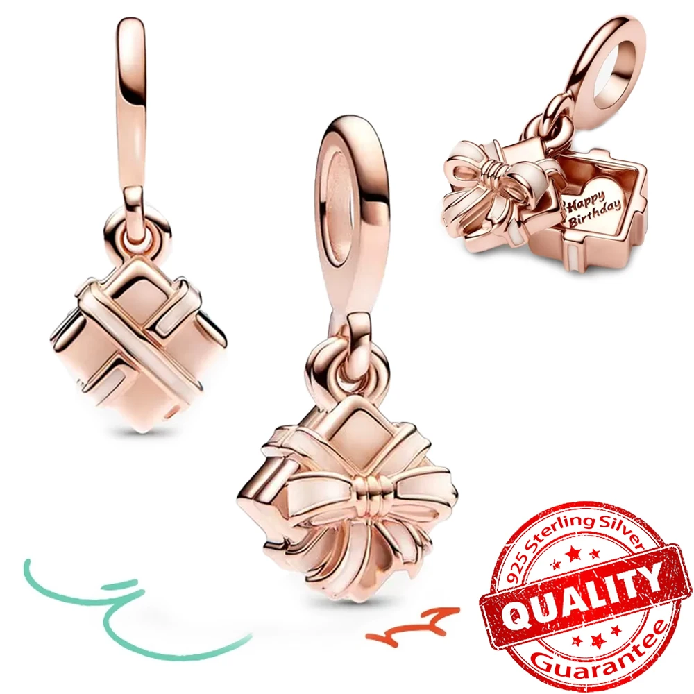 

Exquisite Rose Gold Openable Birthday Gift Dangle Charm Fit Pandora 3mm Bracelet 925 Sterling Silver Women Party Gift