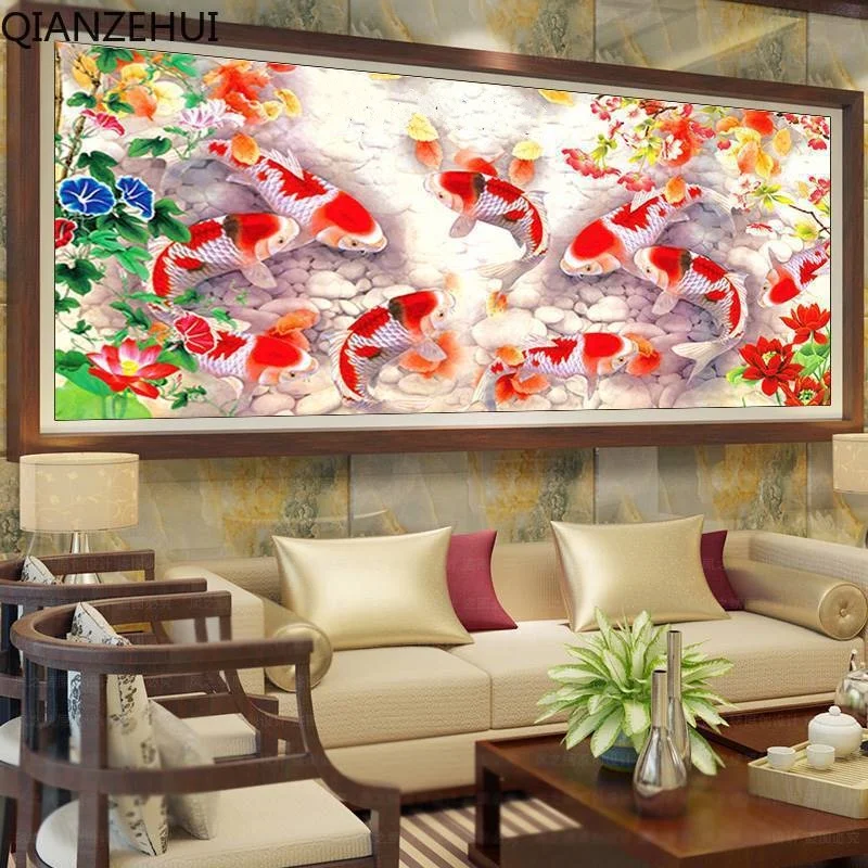 DIY full Diamond Embroidery,Round Diamond Nine fish landscape Living room decoration rhinestone Diamond painting
DIY full Diamond Embroidery,Round Diamond Nine fish landscape Living room decoration rhinestone Diamond painting
