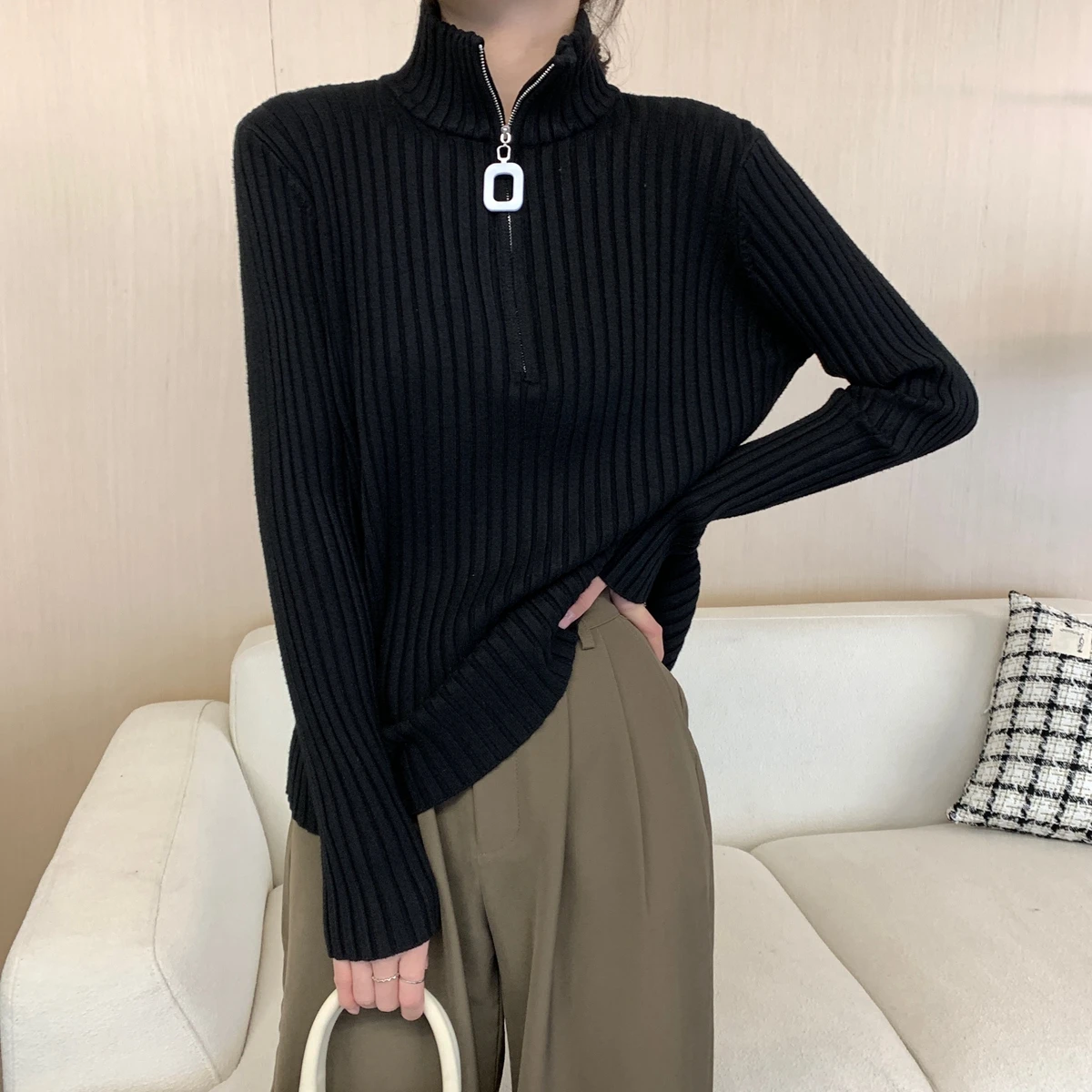 Zipper Knitted Pullovers Women Turtleneck Sweater Spring Autumn Basic Femal korean Fashion Loose New Chic Ladies Jumpers Tops
Zipper Knitted Pullovers Women Turtleneck Sweater Spring Autumn Basic Femal korean Fashion Loose New Chic Ladies Jumpers Tops