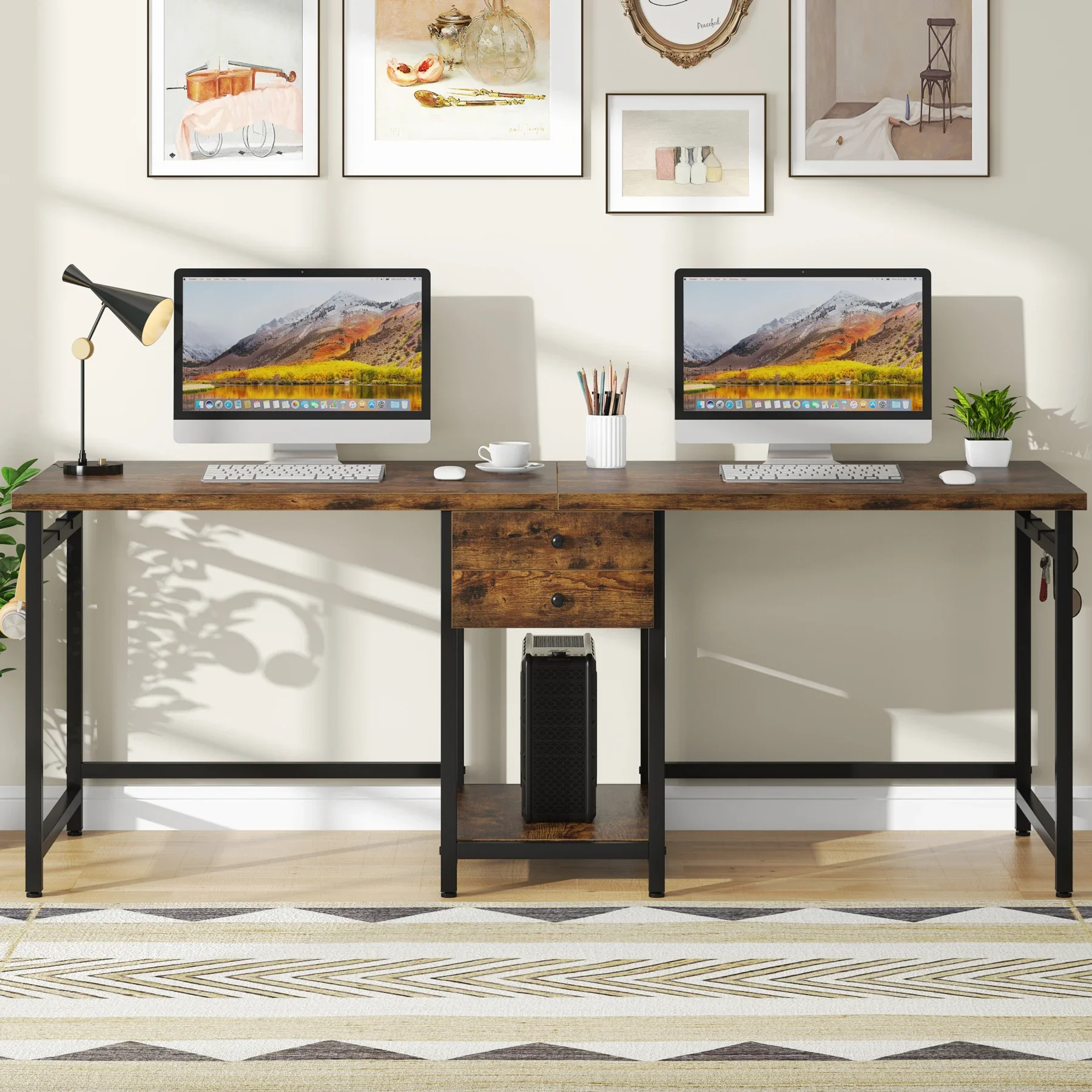 

Tribesigns 78.74’’ Two Person Desk with 2 Drawers, Long Double Computer Desk Gaming Table with Shelves