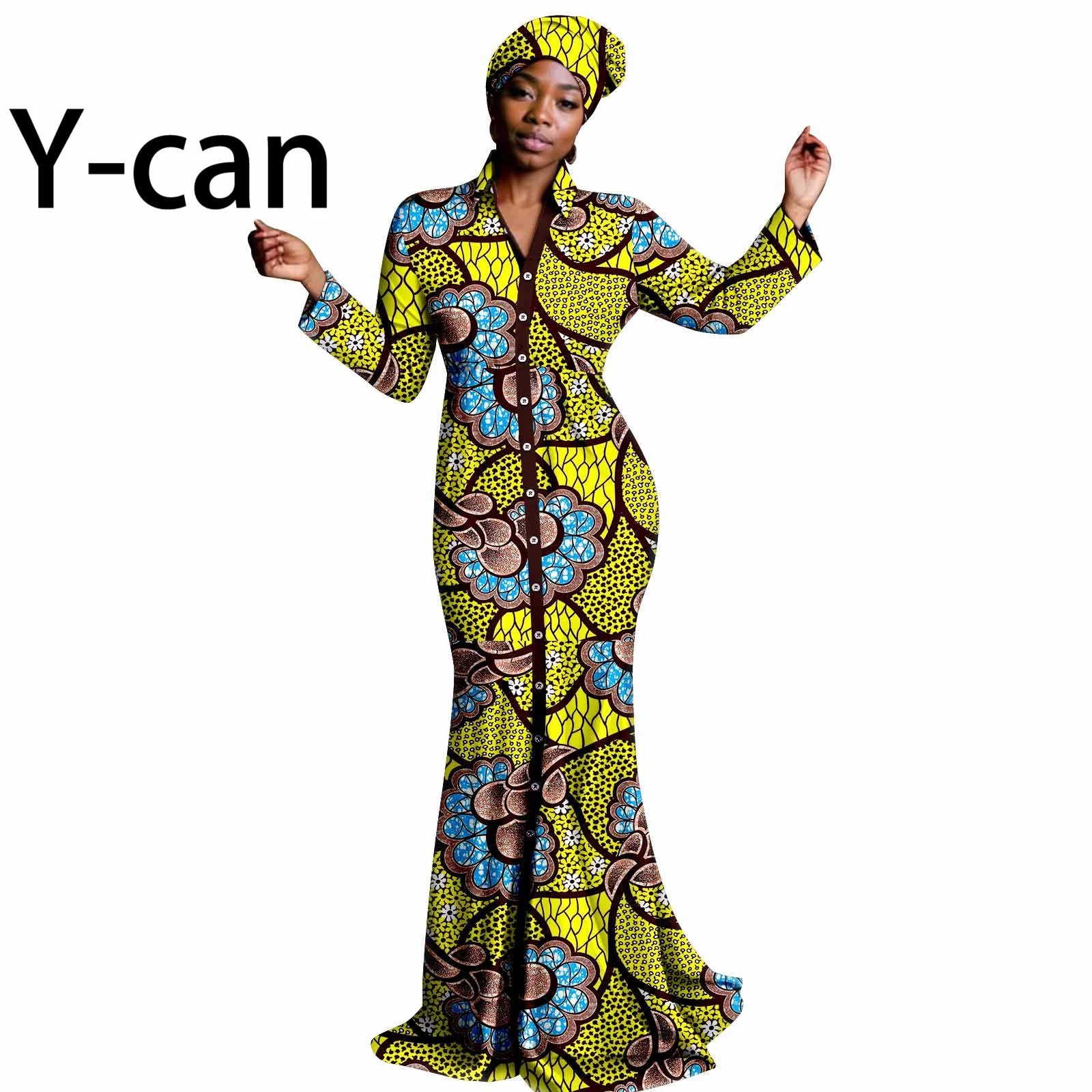 

Elegant Party Dresses for Women 2024 African Dresses Long Dress with Headscarf Bazin Riche Ankara Print African Clothes 2425071