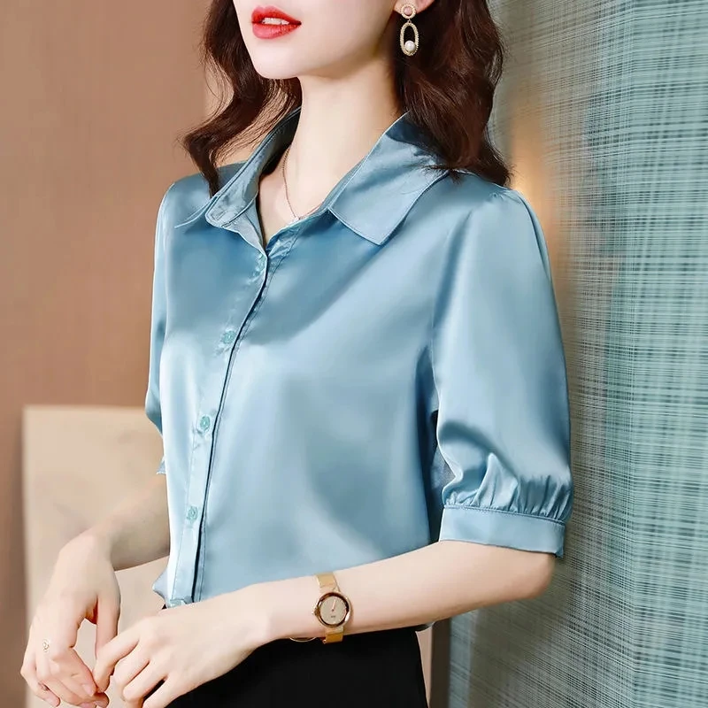 Simulated Silk Shirt Female 2022 Summer Temperament All-match Casual Blouse Womens Short-sleeve Satin Plus Size Cardigan Tops
Simulated Silk Shirt Female 2022 Summer Temperament All-match Casual Blouse Womens Short-sleeve Satin Plus Size Cardigan Tops