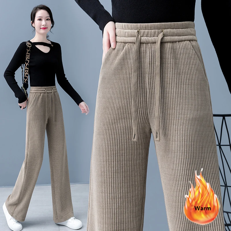 Women Corduroy Plus Velvet Wide Leg Pants Korean High Waist Baggy Pantalones Large Size Lace Up Fleece Lined Straight Trousers
Women Corduroy Plus Velvet Wide Leg Pants Korean High Waist Baggy Pantalones Large Size Lace Up Fleece Lined Straight Trousers