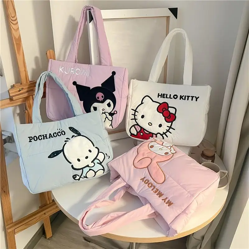 

Новинка Kawaii Cute Sanrio Hellokitty Kuromi Mymelody Cinnamoroll почтовая сумка пуховая тканевая сумка на плечо сумка для покупок для девочек