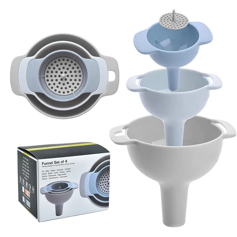 Funnel 4-piece Set Four-in-one Multi-function Funnel Set Kitchen Oil Drain Liquid Subpackage Filter Wine Drain Subpackage Tool
Funnel 4-piece Set Four-in-one Multi-function Funnel Set Kitchen Oil Drain Liquid Subpackage Filter Wine Drain Subpackage Tool