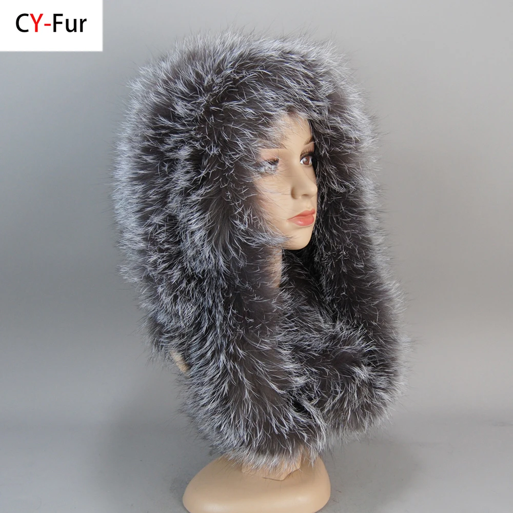

Hot Sell Winter Women Natural Fox Fur Hats&Scarves Lady Warm Fluffy Real Fox Fur Hat&Scarf Luxury Knit Genuine Fur Hooded Scarf
