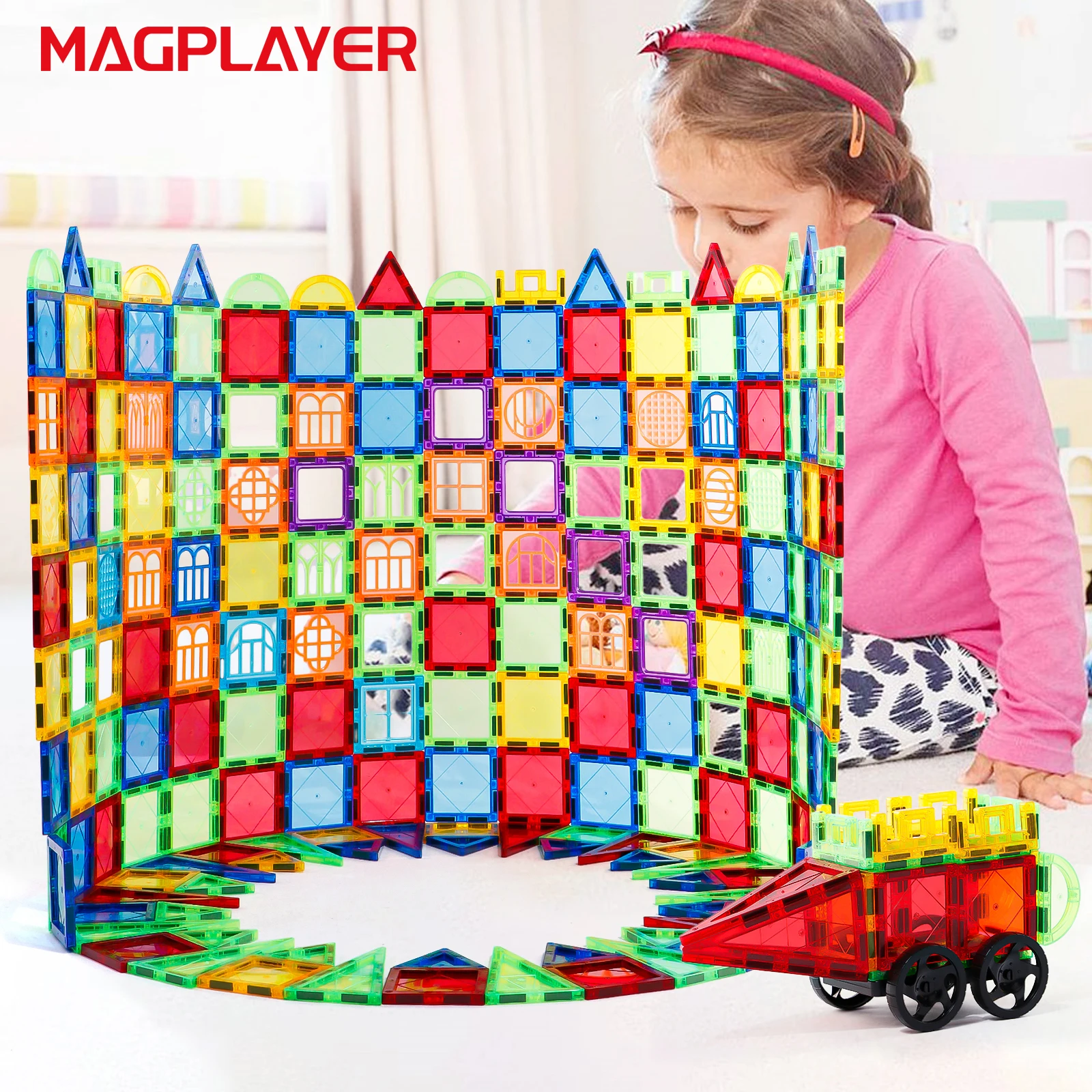 

Магнитный Строительный набор Magplayer, модель и конструкция «сделай сам», магнитные блоки, плитки Монтессори, развивающие игрушки для детей, подарок