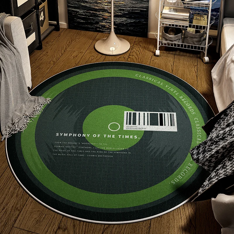 

Retro Round Bedroom Decor Bedside Carpet Vinyl Record Study Plush Rug Modern Style Carpets for Living Room Washable Non-slip Mat