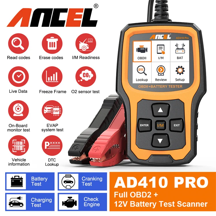 ANCEL AD410PRO Automotive OBDII Engine Tester 6-12V Battery Analyzer Overseas Edition
ANCEL AD410PRO Automotive OBDII Engine Tester 6-12V Battery Analyzer Overseas Edition