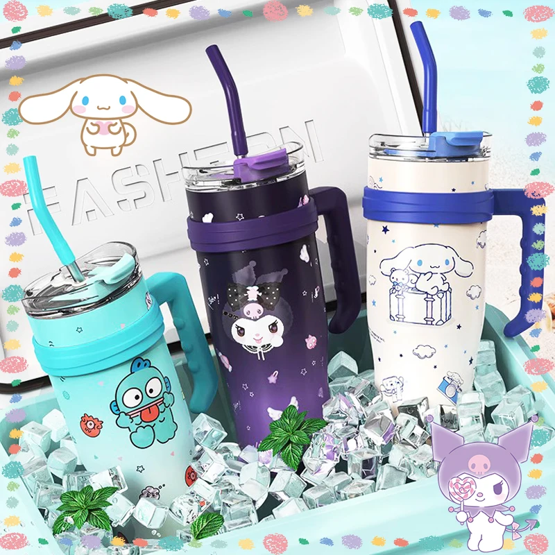 

Sanrioed Straw Cup Cold Insulation High-Capacity Portable Car Sports Hello Kitty Kuromi Pochacco Cinnamoroll Cute Girls Gift