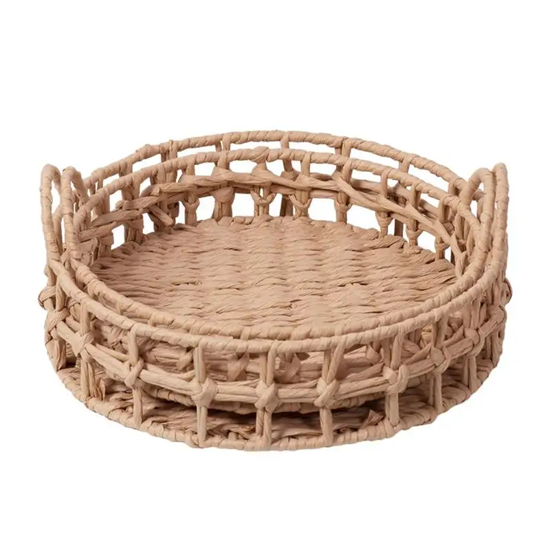 

Woven Fruit Baskets Round Storage Bread Baskets Bin Handwoven Portable Laundry Bin Basket With Handles For Clothes Toys Linens