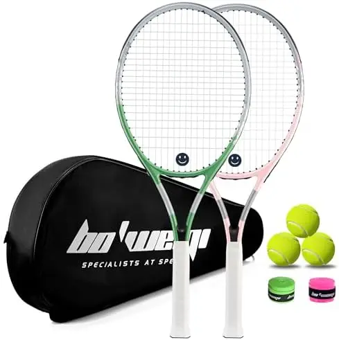 

bo'weiqi 27" Recreational Tennis Racket Set 2 Players Lightweight Pre-Strung Tennis Racquets for Beginners, Including 3