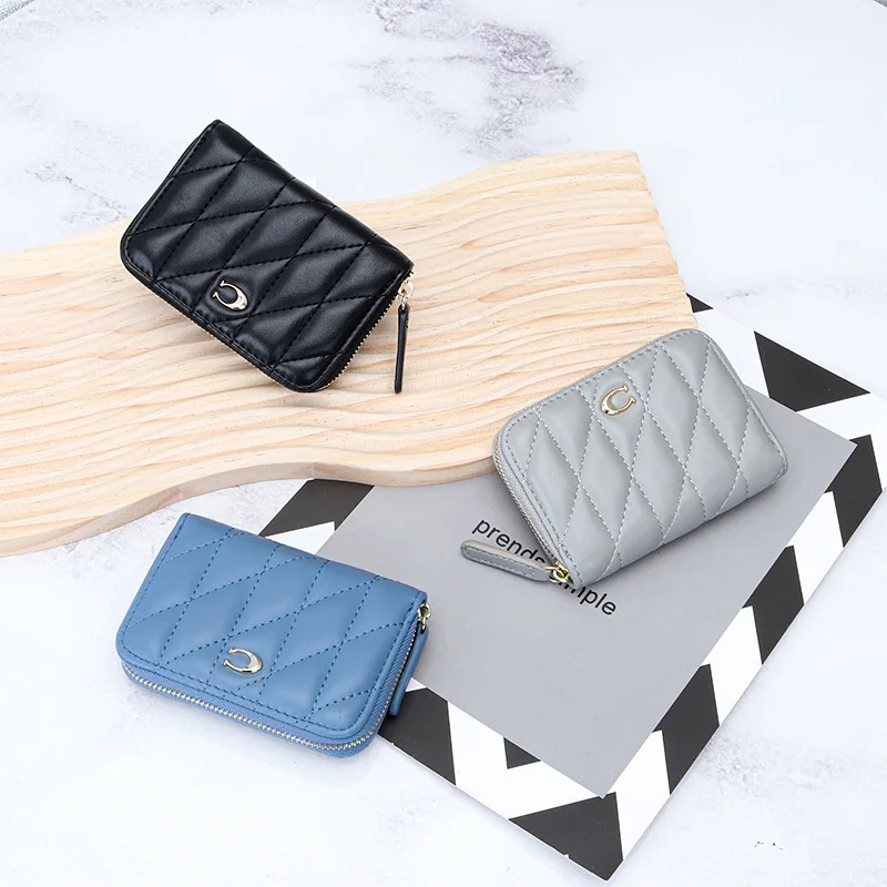 

Cowhide Small Card Bag Women's New Fashion Genuine Leather Zipper Card Bag Small and Exquisite Multi-Card ID Bag Short