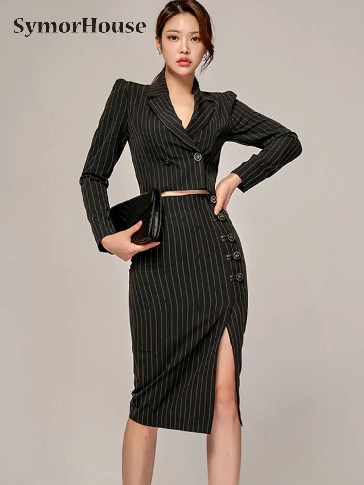 Spring Autumn Winter Occupation 2-Piece Stripes Suits Women Elegant Blazer & Simple Sheath Pencil Skirts Korean Casual Sets
Spring Autumn Winter Occupation 2-Piece Stripes Suits Women Elegant Blazer & Simple Sheath Pencil Skirts Korean Casual Sets
