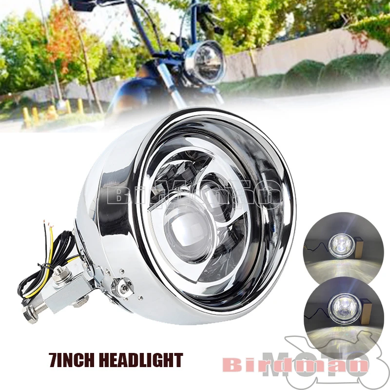 

Motorcycle 7 inch E9 Angel Eyes Head Lights LED Round Headlamp Assembly For Harley Heritage Fat Boy Softail Headlight 1986-2014