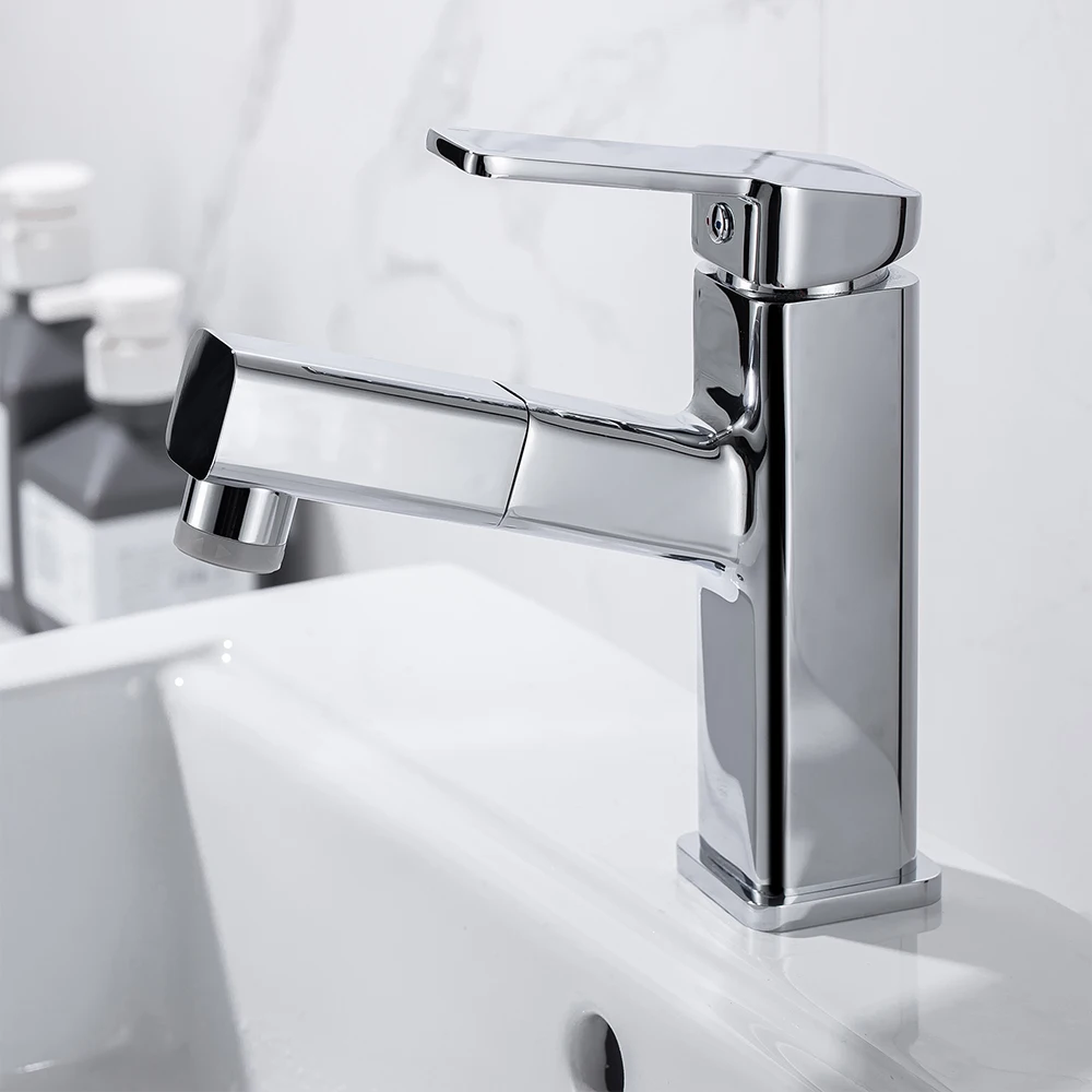 

SKOWLL Bathroom Sink Faucet Pull Out Sprayer Modern Restroom Faucet Single Hole Vanity Faucet Single Handle Basin Faucet 1105