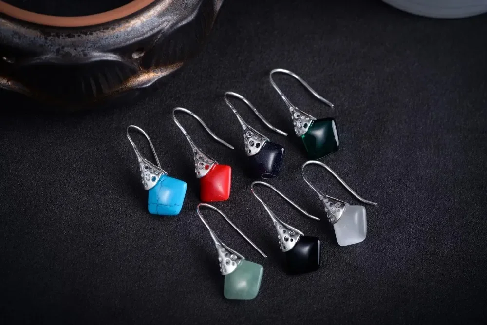 

7 choices Pretty Women Genuine Silver sand jade imitation coral Art Style Marcasite Earrings