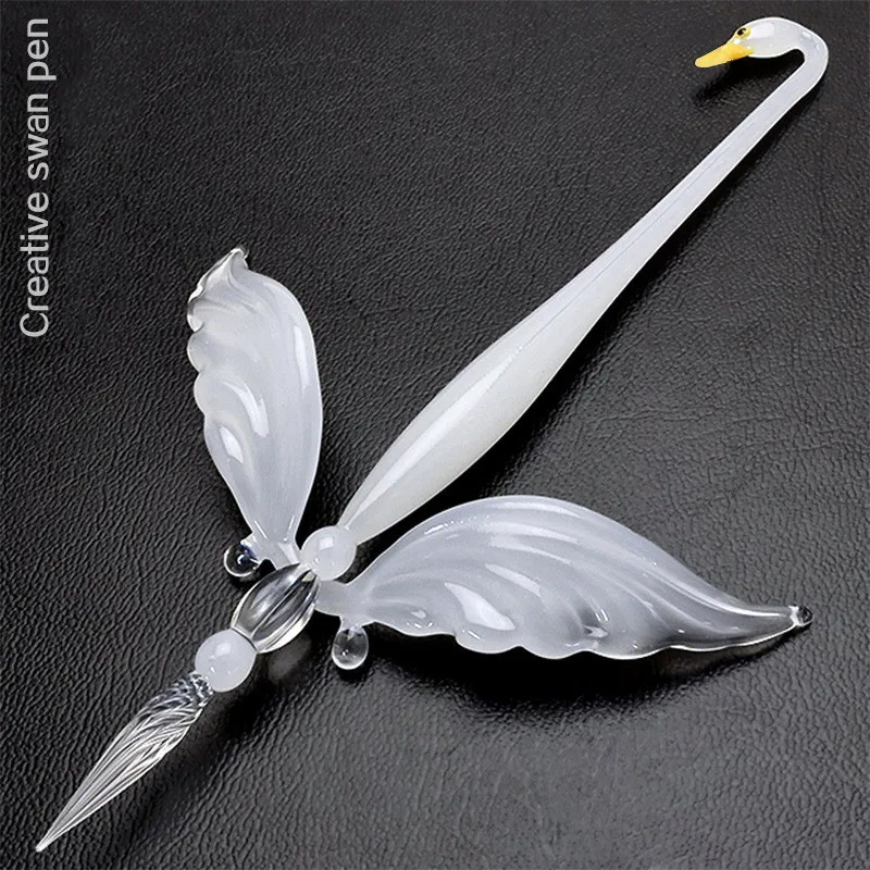 Cute pen children's handmade DIY painting black and white swan glass dip pens set gift box signature pen comic color test pen
Cute pen children's handmade DIY painting black and white swan glass dip pens set gift box signature pen comic color test pen