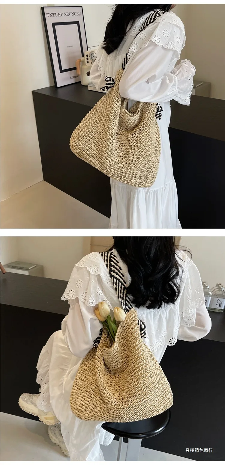 Large Woven Straw Beach Bag - Spacious Summer Travel Shoulder Tote 4 Sd56447309e4a455d9bbd2a1b5959796b5