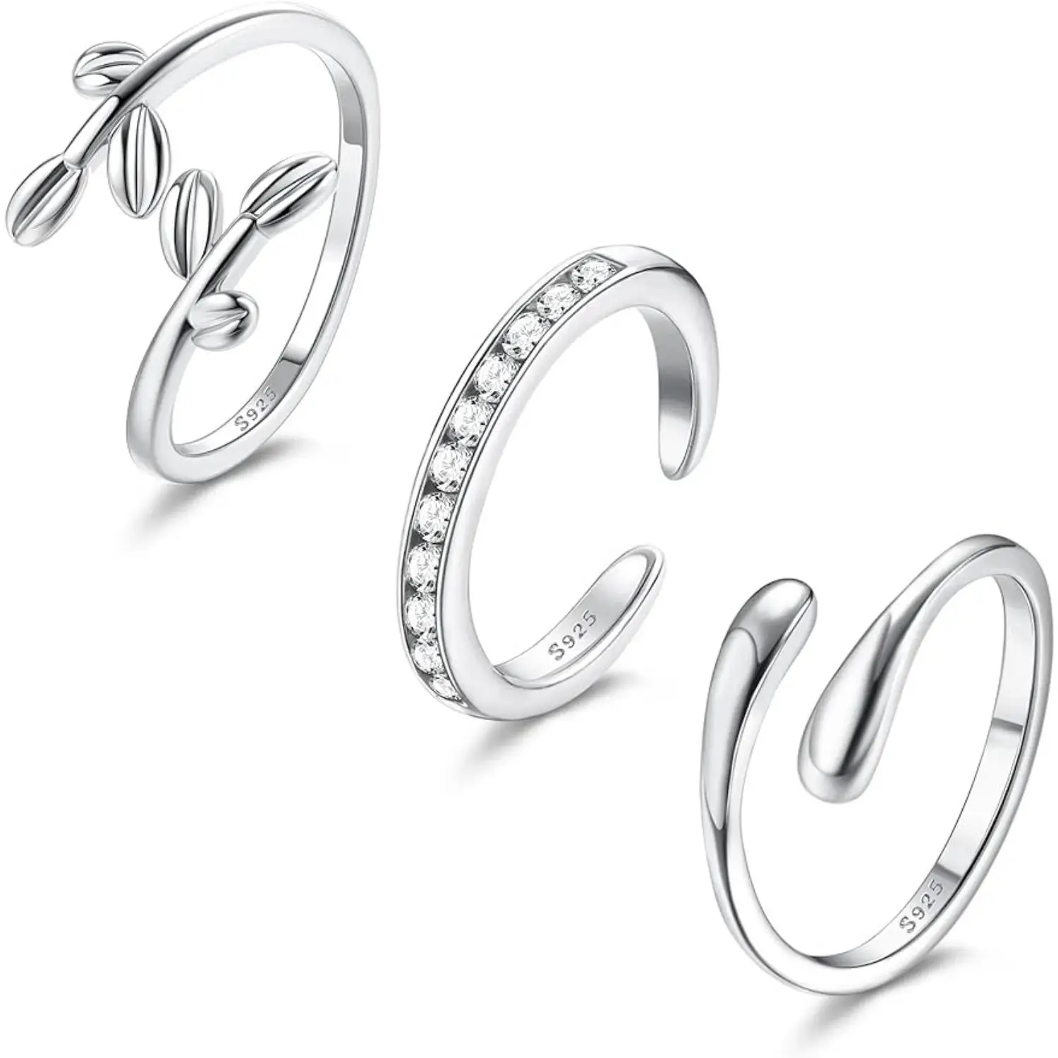 

Fansilver Sterling Silver Toe Rings for Women Adjustsable Toe Rings Set Platinum Plating Band Rings Trendy Summer Beach Sandals
