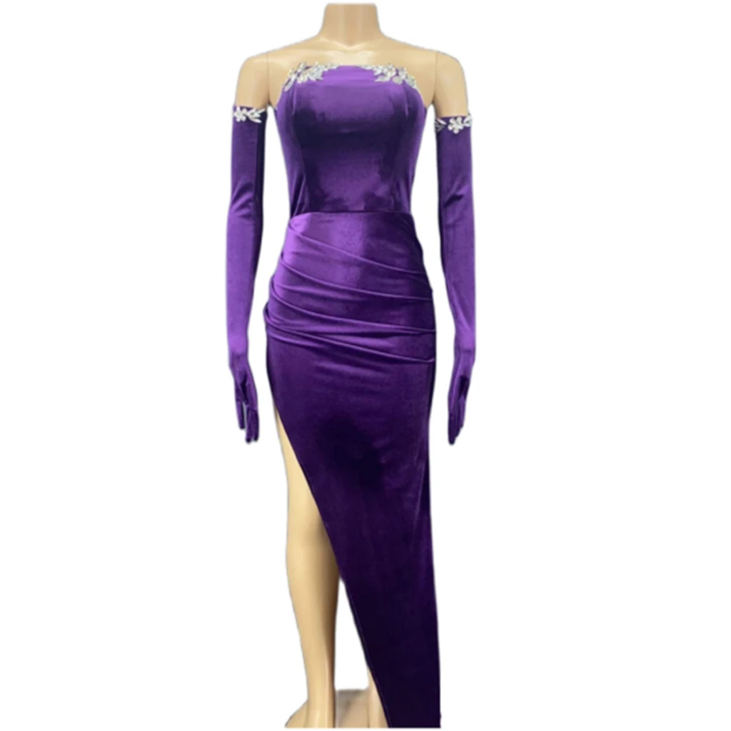 Purple Chest Wrapping Swan Velvet Sexy Women Split Dress Evening Party Wedding Clothing Stage Entertainers Singer Costumes
Purple Chest Wrapping Swan Velvet Sexy Women Split Dress Evening Party Wedding Clothing Stage Entertainers Singer Costumes