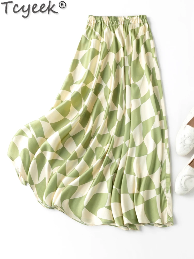 

Tcyeek 22mm Real Silk Elegant Skirts for Women Clothing 93% Mulberry Silk Skirts Spring Summer Clothes 2024 Fashion Skirt Plaid
